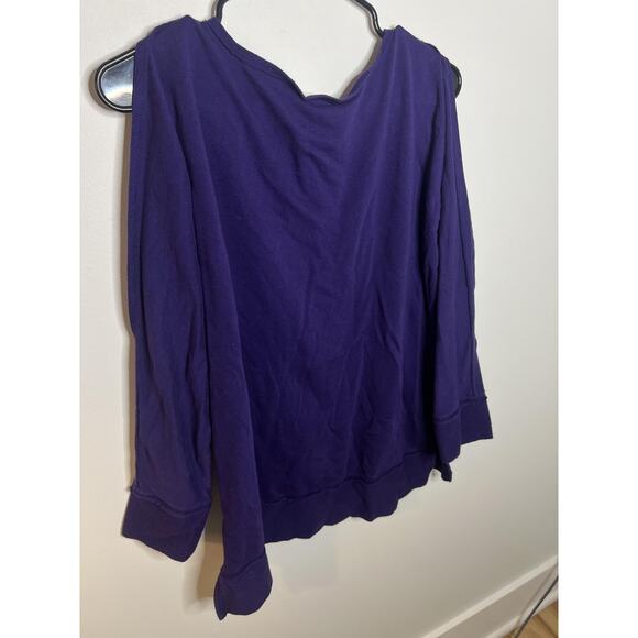 Chicos Wm 0 Zenergy Top Purple Open Shoulder Pleated Cotton Sweatshirt Chic Y2K - Picture 5 of 8